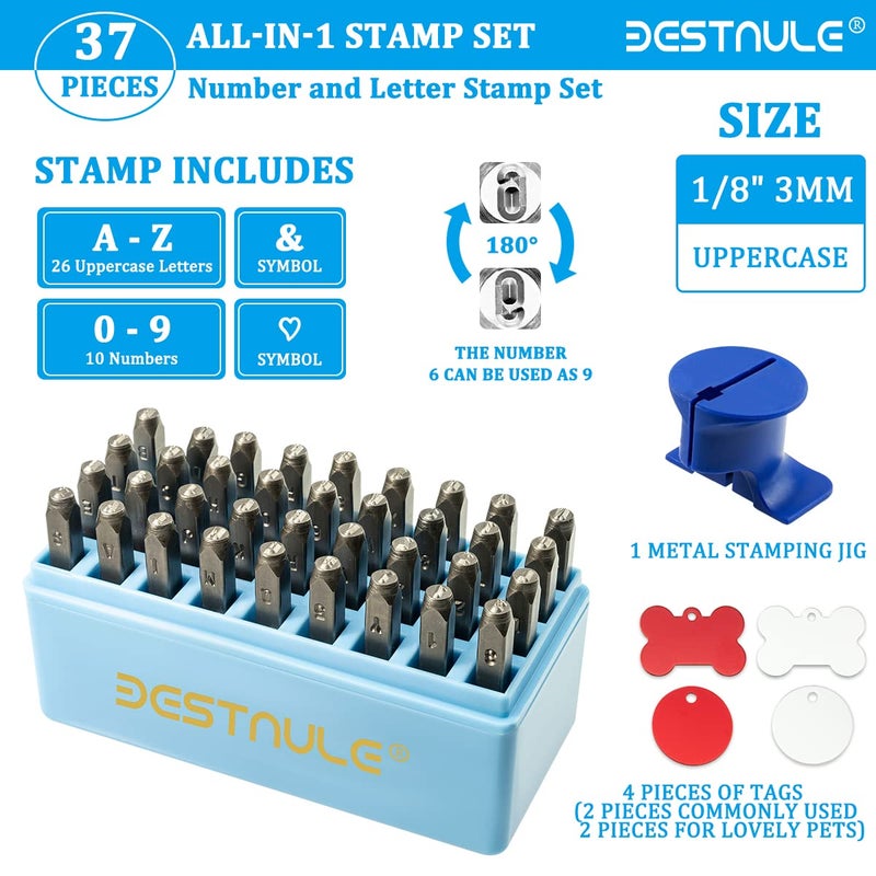 BESTNULE Metal Stamping Kit, Number and Letter Stamp Set (A-Z, 0-9 and &, Love Symbol), Industrial Grade Hardened Carbon Steel, Perfect for Imprinting Metal, Wood, Plastic, Leather (1/8", 3MM) - Image 2
